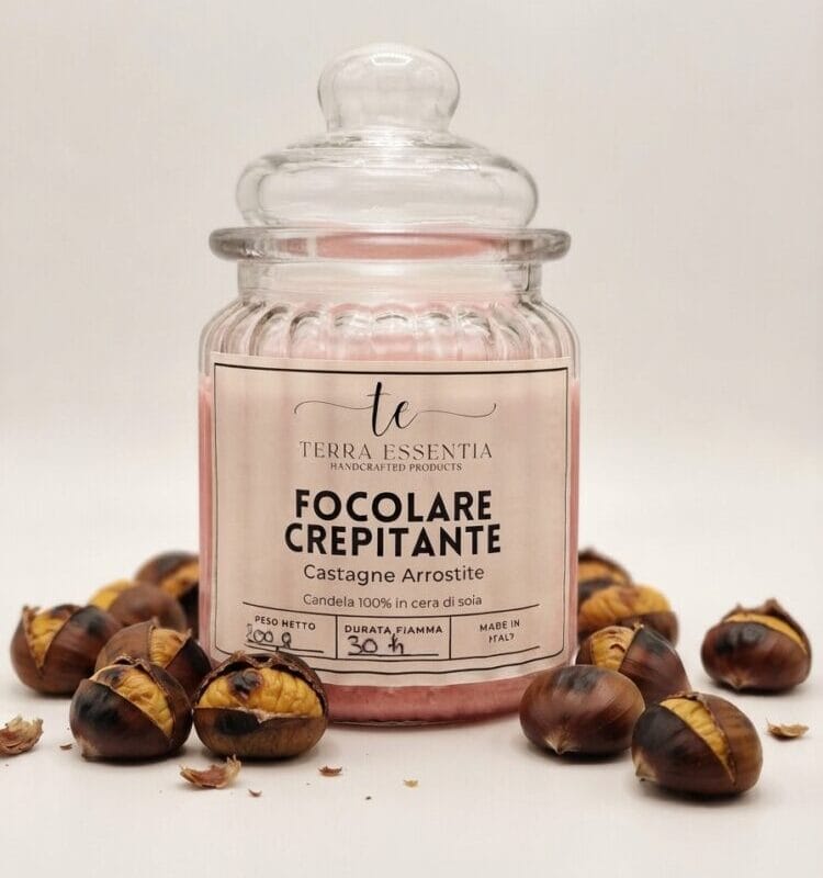 Candela Focolare Crepitante alle castagne arrostite in cera di soia