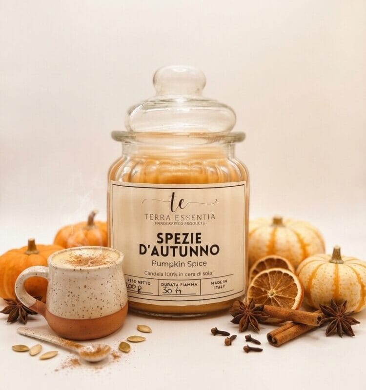 Candela Spezie d'Autunno alla fragranza Pumpkin Spice in cera di soia