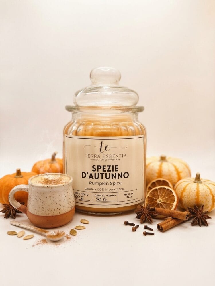 Candela Spezie d'Autunno alla fragranza Pumpkin Spice in cera di soia